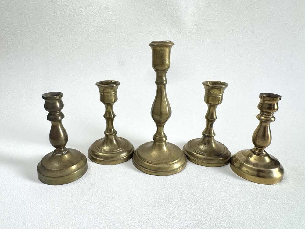 Vintage Miniature Brass Candlesticks Lot of 5 Victorian Style Candle Holders